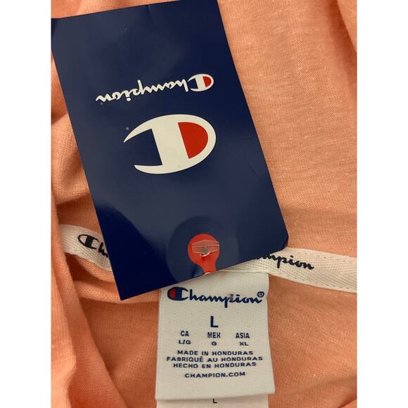Champion Women’s Hooded Sweatshirt Size Large Peach with Colorful Logo NWT - Picture 4 of 6
